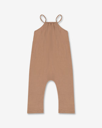 Girls Spaghetti Tie Strap Overall - Muslin