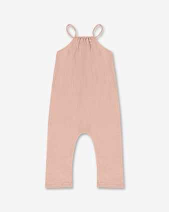 Girls Spaghetti Tie Strap Overall - Muslin
