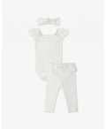 Frilled Sleeve Bodysuit & Log Pants Set + Head band H