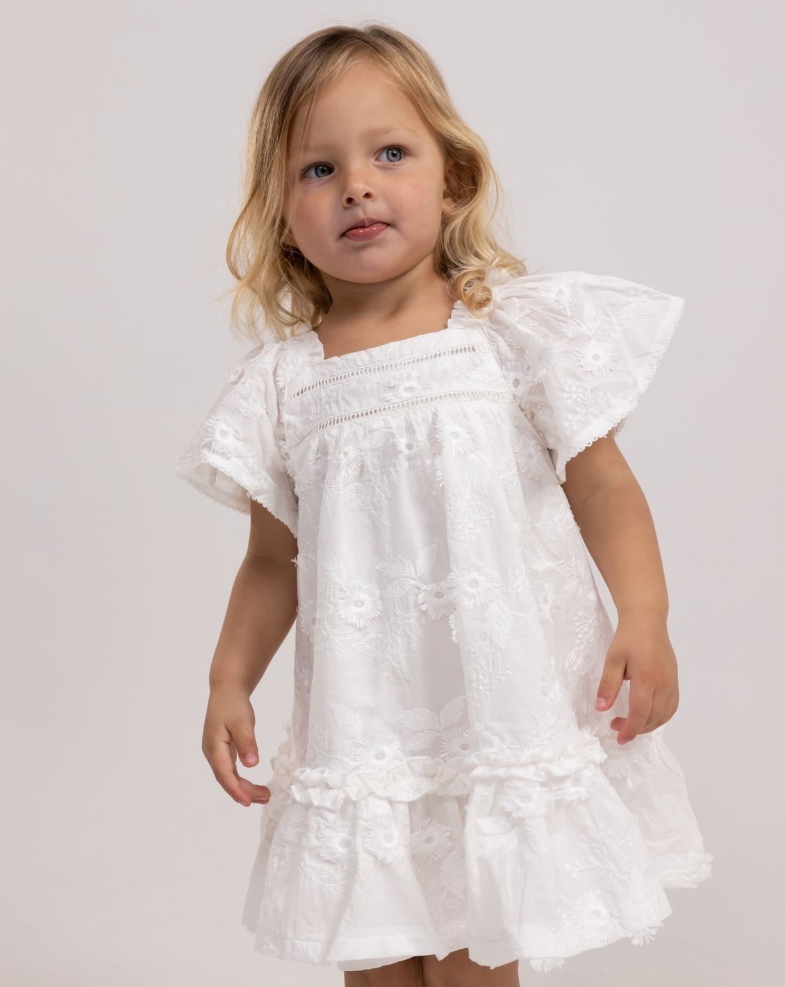 Embroidered Short Sleeve Dress & Bloomers Set + Headband H6