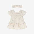 Embroidered Short Sleeve Dress & Bloomers Set + Headband H6