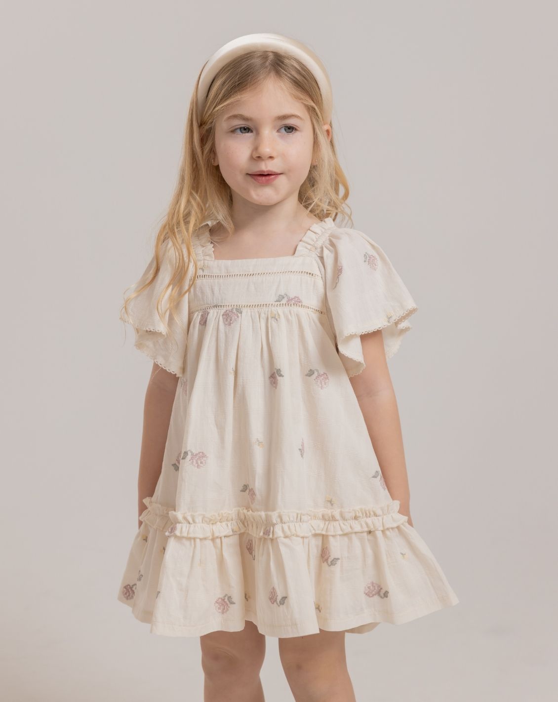 Embroidered Short seeve Mini Dress H - H17