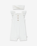 Baby Girl Flared Sleeves Overall & Hair Band RIB2 - Cream