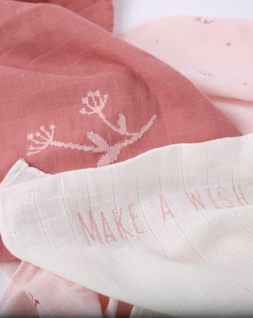 100% Cotton Muslin Squares EMB - Pack of 3