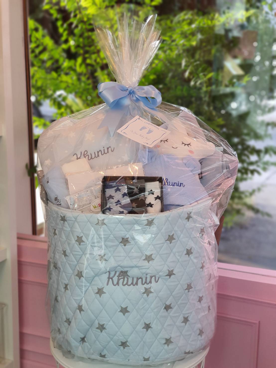 Personalized Baby Blue Gift Basket