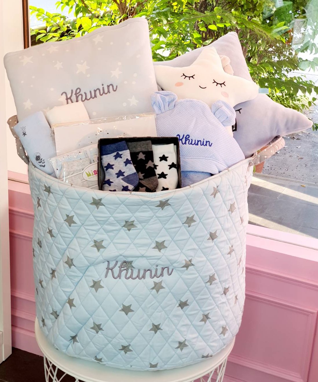 Personalized Baby Blue Gift Basket
